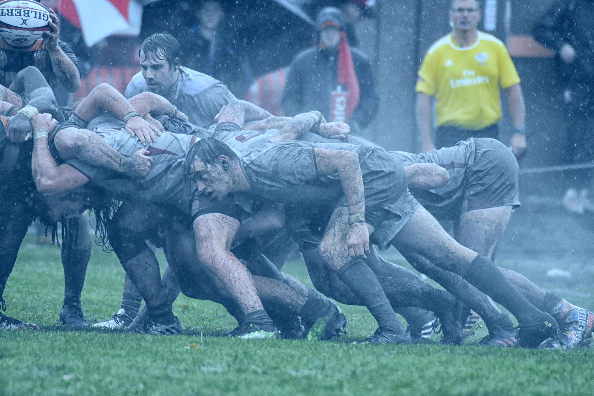 Rugby team in scrum