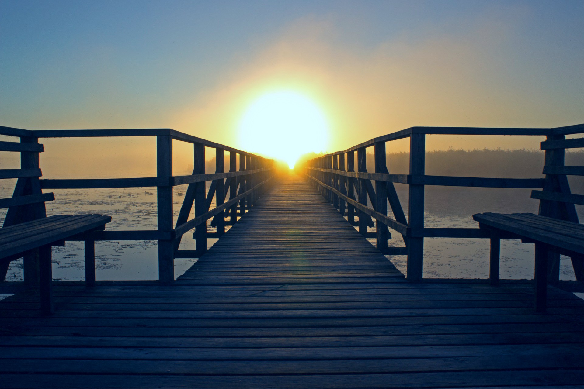 sunrise at end of boardwalk